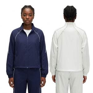 Women's Breathable Polyester <b>Track</b> <b>Jacket</b> Full Sleeve Stand Collar Zipper Closure Solid Color Regular Fit All Seasons - Product Image 2