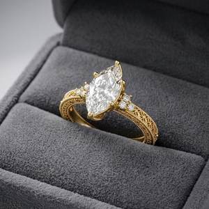 Anillo de Compromiso Art Deco con Diamante de Corte Marquesa de 2.02CT VS1, Filigrana Floral, Oro Sólido de 14K, Joyería Fina, Cultivado en Laboratorio - Product Image 4