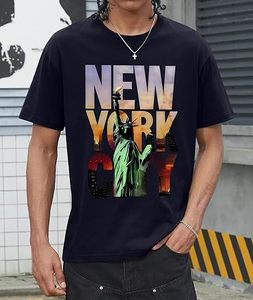 เสื้อยืดคอกลมแขนสั้นสีดำสำหรับผู้ชาย พิมพ์ลายนิวยอร์กซิตี้ ผ้าฝ้ายเจอร์ซีย์ 100% ทรงปกติ สวมใส่สบาย ดีไซน์พิมพ์ลายภาพถ่าย - Product Image 2