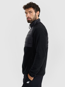 Chaqueta deportiva para hombre con cremallera completa y cuello alto, de forro polar cortavientos, informal, negra, con acolchado de algodón grueso, corte regular - Product Image 5