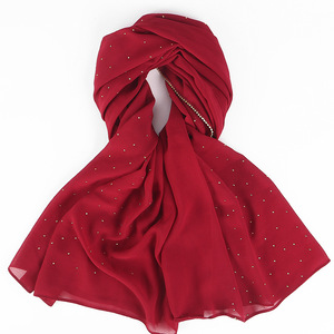 Women's Soft Polyester Chiffon Rhinestone Long Scarf <b>Shawl</b> Hijab Head <b>Wrap</b> with Solid/Plaid/Floral Patterns Breathable - Product Image 1