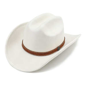 Último Modelo de Sombrero Vaquero Blanco de Ala Ancha con Banda de Cuero Marrón, Sombrero Occidental para Exteriores, Unisex, Personalizable, OEM, ODM - Product Image 1