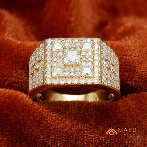 <b>Gold</b> Plated Moissanite <b>Ring</b> Princess Cluster Statement Band Iced Out Wedding <b>Cocktail</b> Jewelry for Men Gift Square Design Wedding - Product Image 2