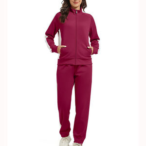 Conjunto Deportivo para Mujer, Color Sólido, Sudadera con Cierre Completo, Pantalones Deportivos, Ropa Deportiva Informal para Otoño, Material Transpirable de Poliéster y Algodón - Product Image 3