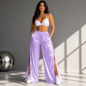 Leather Spot Women's <b>Summer</b> Casual 100% Silk Elastic Waist Mid Waist Breathable Long Loose Wide Leg Streetwear Luxury <b>Trousers</b> - Product Image 5