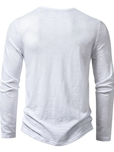 Men's Short Sleeve V-neck Henley T-Shirt Solid Color Knitted Slim Fit Casual Breathable 100% Cotton White Olive Green Button-Up - Product Image 6