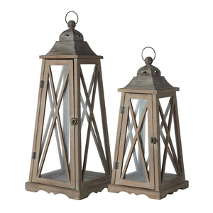 Wholesale Brown Wood and Black Metal <b>Candle</b> Lantern Tall Decorative <b>Hurricane</b> Lamp with Hinged Stainless Steel Handle for Indoor - Product Image 4