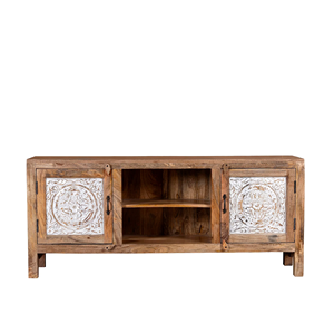 Console TV de luxe moderne en bois massif avec tiroirs, finition naturelle écologique haut de gamme, sculpture artisanale, pour salon et hôpital - Product Image 2