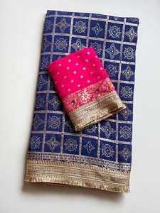 Sari en tissage jacquard style Bandhani, élégant, entièrement tissé, avec pallu riche en tissage et chemisier assorti non cousu - Product Image 1