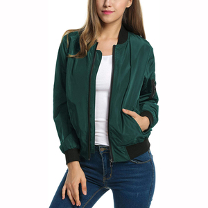 Chaqueta Varsity para Mujer, Gruesa, Verde Oscuro, con Cierre, Cortavientos, Informal, Elegante, con Puños Acanalados, Bolsillos, Corta y Transpirable - Product Image 1