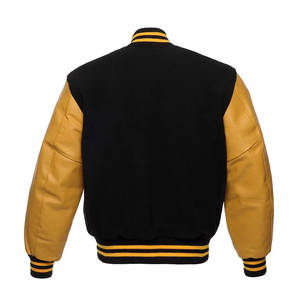 Gold Sleeves-Black Body Letterman <b>Jacket</b> with <b>Leather</b> Sleeves wholesale letterman custom <b>leather</b> varsity <b>jacket</b> for <b>men</b> - Product Image 1