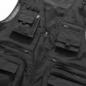 Black Multi Pocket Tactical <b>Utility</b> <b>Vest</b> | Zip Up Mesh Back Work <b>Vest</b>| Heavy Duty Sleeveless <b>Vest</b>| Custom OEM Manufacturer - Product Image 3