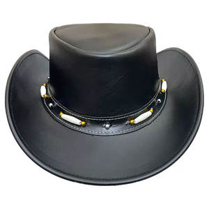 Chapeau de cowboy unisexe en cuir, plage, été, large bord, Fedora classique, dessus plat - Product Image 1
