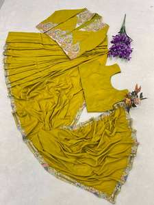 Conjunto de Saree y Blazer de Seda Estilo Bollywood de Moda, Chaqueta Bordada, Estilo Indo-Occidental, Traje de Boda de Invierno 2026 - Product Image 6