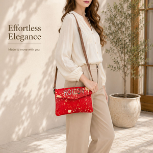 Bolso Bandolera Rojo Metálico de Piel de Vacuno para Mujer, Estilo Western con Pelo, Cartera de Cuero, Bolso de Hombro Tipo Sobre, Accesorio de Moda Vaquera - Product Image 4