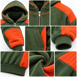 Sudadera con Capucha para Hombre, Color Verde y Naranja, Estilo Casual, Manga Raglán, Bolsillo, Felpa Francesa, 100% Algodón, Secado Rápido - Product Image 2