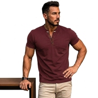 T-shirt Henley Premium pour Homme – Logo Avant, Coton Doux, Col en V, Manches Courtes, Coupe Droite, Polaire, Écologique, Moderne, Quotidien