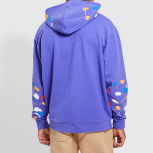 Sudadera con Capucha Morada Extra Grande para Hombre con Diseño de Salpicaduras Multicolor Pintadas a Mano, Estilo Urbano, Tela de Felpa Francesa de Algodón - Product Image 2