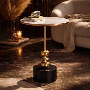 Mesa Consola con Base de Aluminio y Tapa de Mármol de la Colección Prime Modern, Diseño Contemporáneo para Sala de Estar, Base Estable - Product Image 4