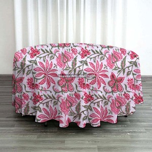 60 inch Chic Floral Cotton Hand Block Printed Round Tablecloth for Outdoor Home & Wedding for Dining <b>Party</b> & Banquet <b>Table</b> <b>Cover</b> - Product Image 1