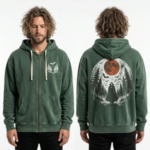 Custom Purple Acid Wash Zip Hoodie Men Oversized Streetwear Vampire Cape Graphic Print Vintage Style Fleece Zip Up Hoodie - Product Image 2