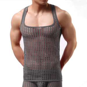 Breathable Eco-Friendly Anti-Pilling Hip Hop Print <b>Men</b> Gym <b>Singlet</b> Mesh Tank Top Washed Custom Design Red Button Quick Dry - Product Image 6