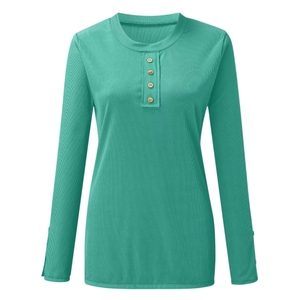 Women's Cotton Ribbed Henley T Shirt Long Sleeve Button Front Knitted Tee Casual Regular Fit Breathable Custom Logo - Product Image 5