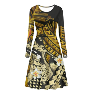 Vestido Maxi con Estampado Hawaiano de Talla Grande, Manga Larga, Cuello en V, Tejido de Punto, Informal, para Mujer, Personalizado, Ropa de Verano - Product Image 3