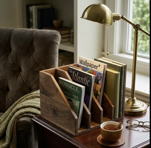 Porte-revues à 4 étagères, porte-livres, organisateur de table, porte-revues en bois, rangement pour la maison et le bureau, porte-livres en bois d'acacia - Product Image 1