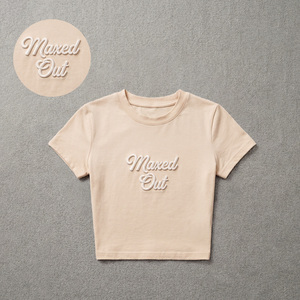 Wholesale Fitted Cotton Baby Tee 3D Raised Embroidery T-Shirt Custom Brand women's shirt Spring Summer Casual Top For Boutique - Product Image 3