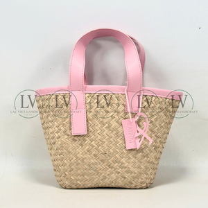 Sacs de plage d'été en jonc de mer tressé à la main 2026 – Sac fourre-tout « Summer Vibes » avec poignées en cuir pour femmes, du Vietnam - Product Image 1