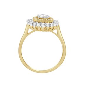 Anillo de compromiso de oro amarillo con halo floral ovalado y diamante cultivado en laboratorio - Product Image 1