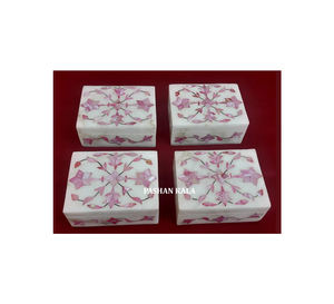 Boîte de rangement à bijoux en marbre blanc pur de qualité supérieure, de forme rectangulaire, polie, de couleur rose, avec incrustations de coquillages - Product Image 2