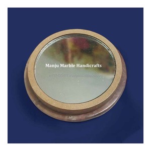 Espejo con incrustaciones de mármol y esteatita hecho a mano con diseño de concha de mar de madreperla, uso de arte Floral para decoración del hogar - Product Image 3