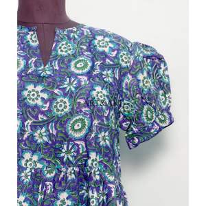 Vestido Midi con Cuello en V y Estampado Floral Dulce para Mujer, 100% Algodón, Ecológico, Lavable, Transpirable, Silueta en A, Gran Venta - Product Image 3