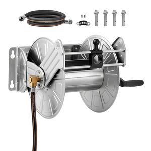 Avvolgitubo da Giardino Manuale a Parete in Acciaio Inossidabile Rinforzato per Tubi da Esterno da 150ft (45m) 5/8 Pollici (30m) - Product Image 1