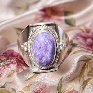 Natural Charoite Gemstone <b>Statement</b> <b>Ring</b> 925 Sterling Silver Rose Gold Yellow Gold Plated Handmade Designer <b>Ring</b> for Anniversary - Product Image 2