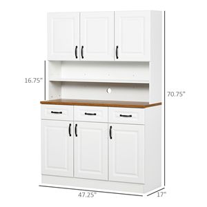 Credenza Bianca Autoportante da 180 cm con Vetrina, 6 Ante, 3 Cassetti e Piano d'Appoggio a 2 Livelli, Mobile da Cucina per Sala da Pranzo in Stile Rustico - Product Image 3