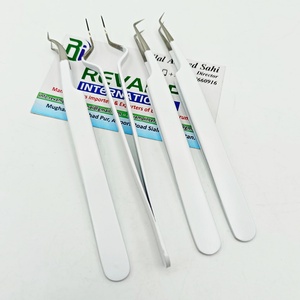 แหนบปลายแหลมสีขาวแบบมีด้ามจับเพชร สำหรับต่อขนตาแบบคลาสสิก ทำจากสแตนเลส มุมโค้ง 90/45 องศา - Product Image 6