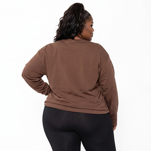 Wholesale Women Fitness T-Shirt Plus Size Long Sleeve Tee Ladies Crew Neck Workout Tee Oversized Boxy Tee Embroidered T-Shirt - Product Image 2