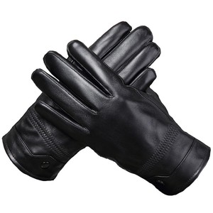 Mitaines de conduite tendance pour hommes, noires, en cuir de chèvre véritable, doublées polaire, chaudes, pour l'hiver, en cuir véritable - Product Image 2