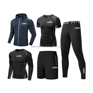 Conjunto Deportivo de Compresión de Secado Rápido Unisex de Talla Grande, 5 Piezas, Camiseta de Gimnasio, Mallas, Ropa Deportiva para Correr, Entrenamiento, Rendimiento Atlético - Product Image 6
