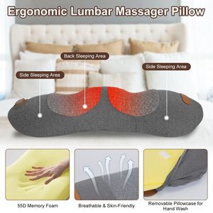 3-in-1 Electric Lumbar <b>Massager</b> with Memory Foam Plug-in Lower <b>Back</b> Support Pillow Heat <b>Vibration</b> Airbag Stretching Features - Product Image 3