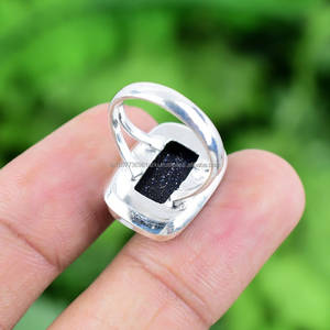 Anillo de Plata de Ley 925 sólido hecho a mano, piedra solar azul, piedra preciosa genuina, anillo bohemio, anillo de joyería de plata hecho a mano, regalo para ella - Product Image 2