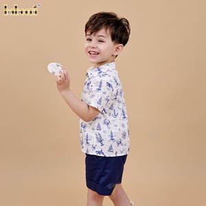 BC1441 Boy Nautical Sketch <b>Shirt</b>-100% Cotton OEKO-TEX Certified <b>Flame</b> Retardant Spring/Summer - Product Image 4