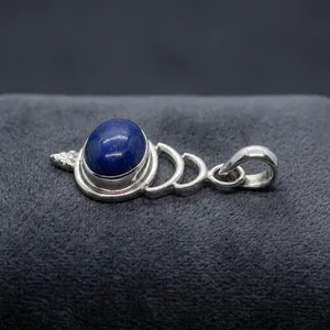 Colgante de Plata 925 con Lapislázuli, Engaste de Bisel, Diseño Geométrico Minimalista, Charm Solitario, Unisex, Uso Diario - Product Image 5