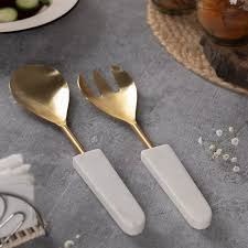 Juego de Cubiertos Metálicos Contemporáneos para Servir Ensaladas, Cuchara y Tenedor Decorativos para Buffet y Comedor de Hotel - Product Image 4