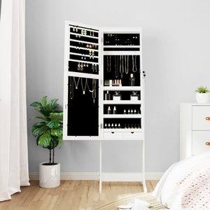 Meuble miroir à bijoux en bois d'ingénierie blanc avec tissu en verre pour coiffeuses et vanités de maquillage - Product Image 3