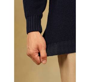 Pull en tricot épais pour homme, personnalisé, chaud pour l'hiver, bleu marine, texture gaufrée, col haut, décontracté, épais - Product Image 2