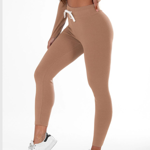 Wholesale Custom <b>Workout</b> High Waisted Rib Fabric Women Sportswear Fitness Solid Color Plus Size Yoga <b>Leggings</b> <b>With</b> <b>Pockets</b> - Product Image 1
